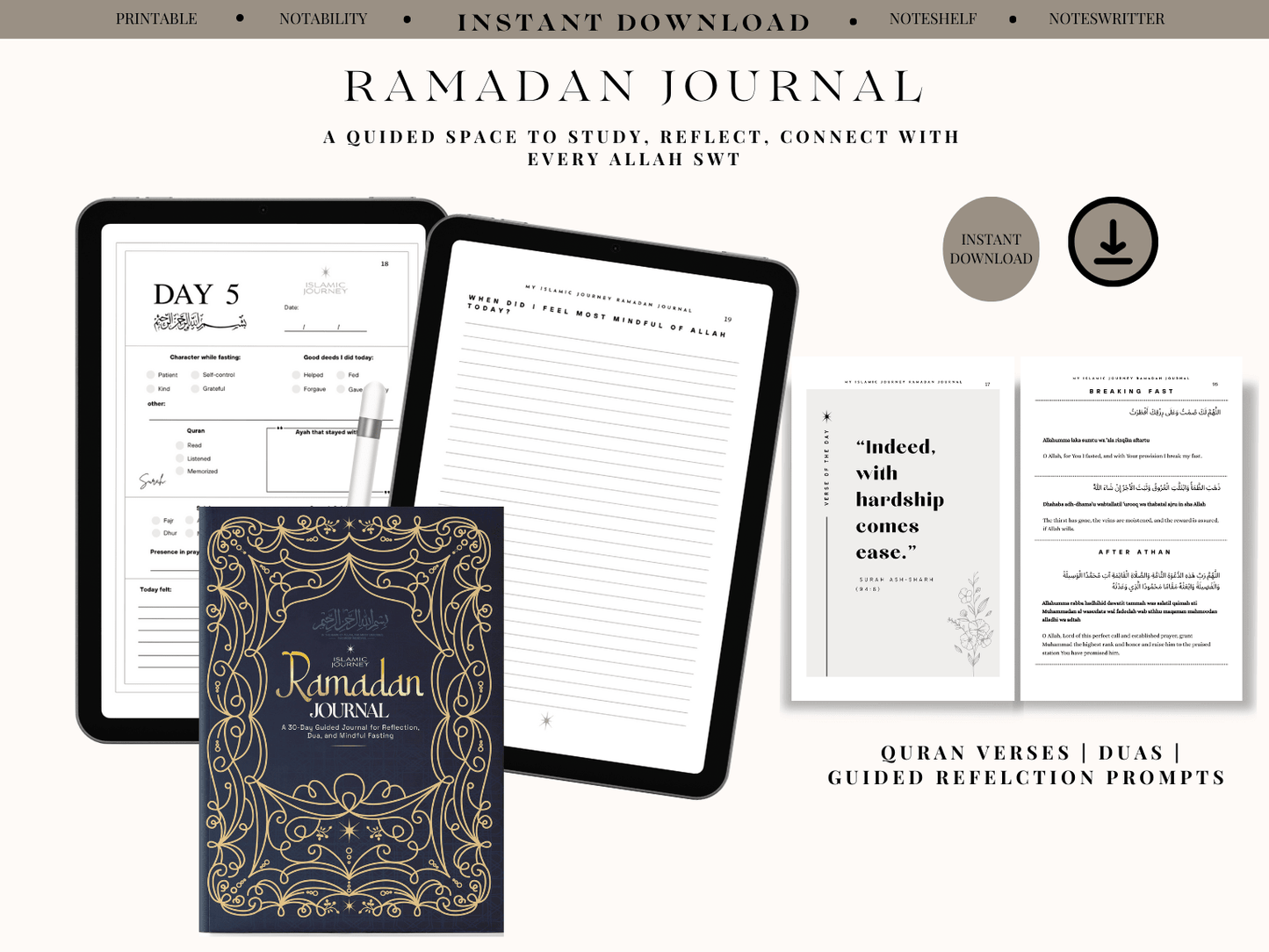 Islamic gratitude journal – A5 linen, undated pages for daily dua and Quran reflection Muslim journal for women – guided prompts to get closer to Allah through gratitude My Journey to Jen