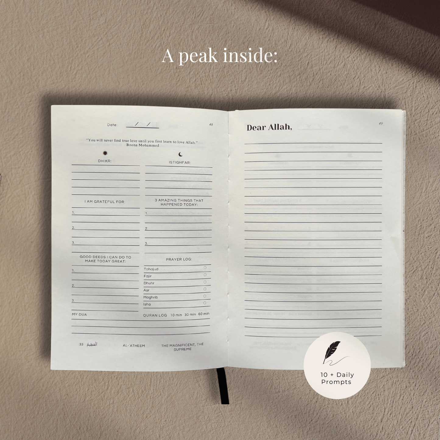 Muslim women’s gratitude journal with faith-based journaling prompts. Perfect for healing, emotional clarity, and connection.